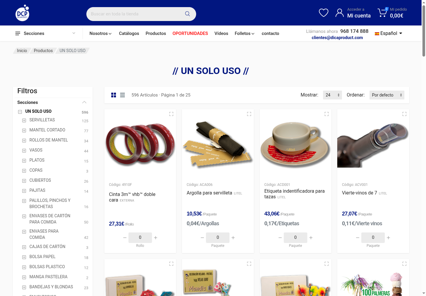 Ejemplo de catálogo industrial B2B con familias y subcategorías